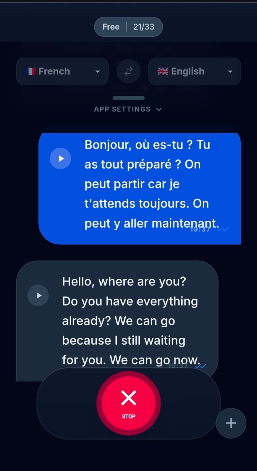 PolyglotDuo App - Echtzeit-Übersetzung Französisch zu Englisch